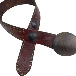 VTG Women's Size XL? Wide Belt Gold Studded Metal Buckle Brown Leather